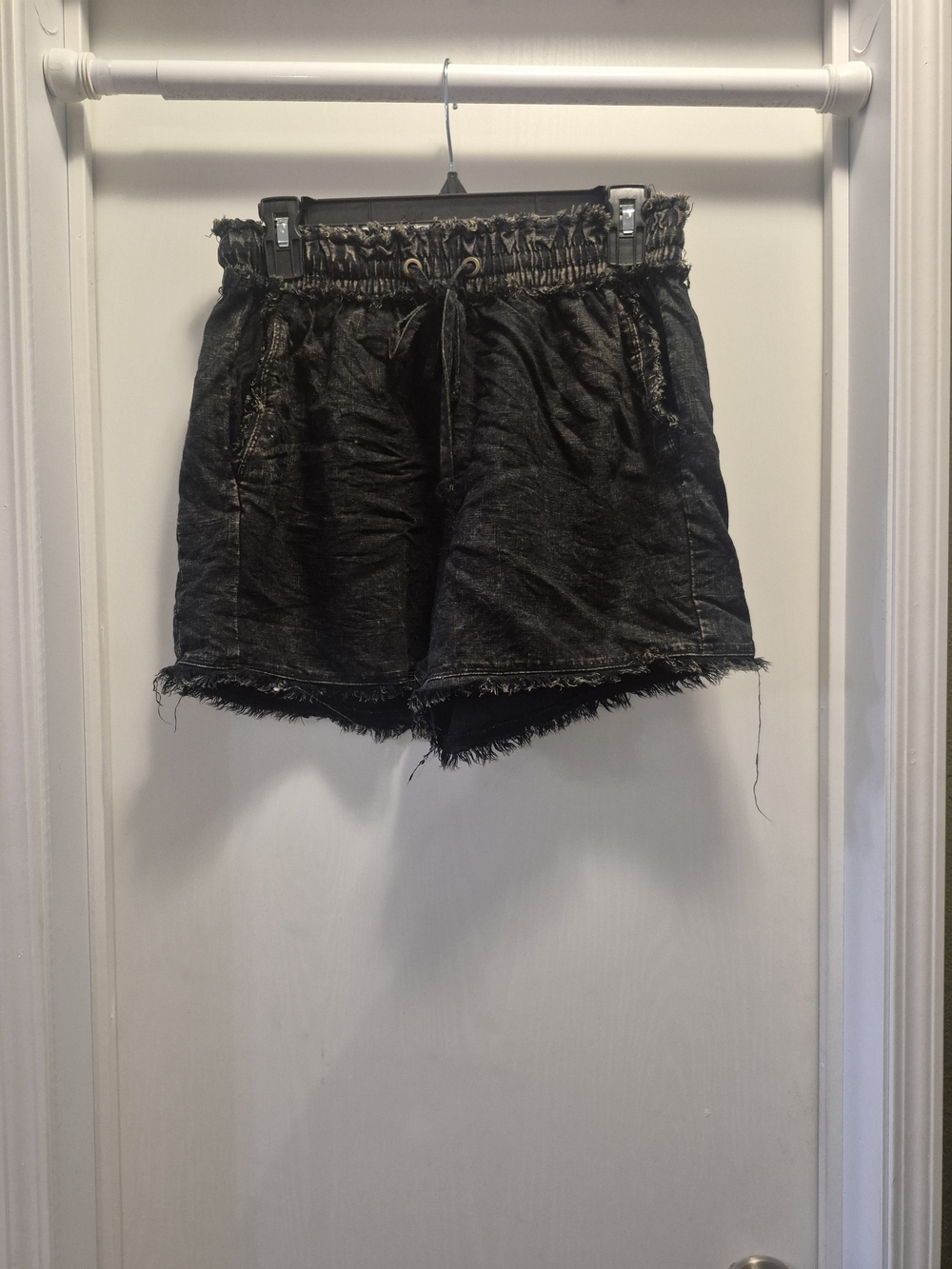 Black Drawstring Paperbag Waist Denim Shorts
